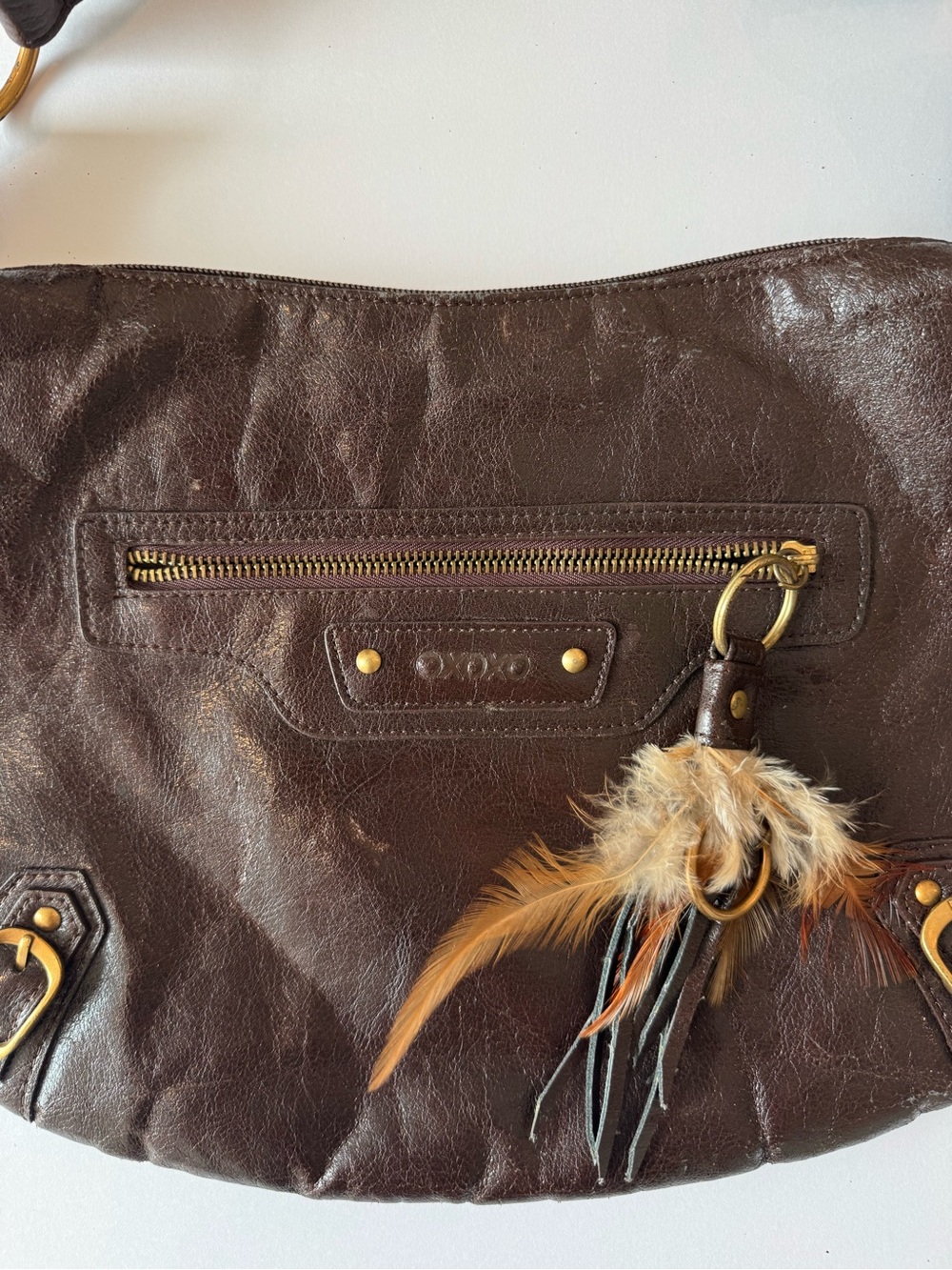 XOXO Dark Brown Shoulder Bag with Feather Accent - Picture 5 of 7